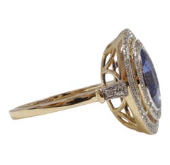 Bague de style art déco en saphir de Ceylan et diamants en or blanc et jaune 14ct