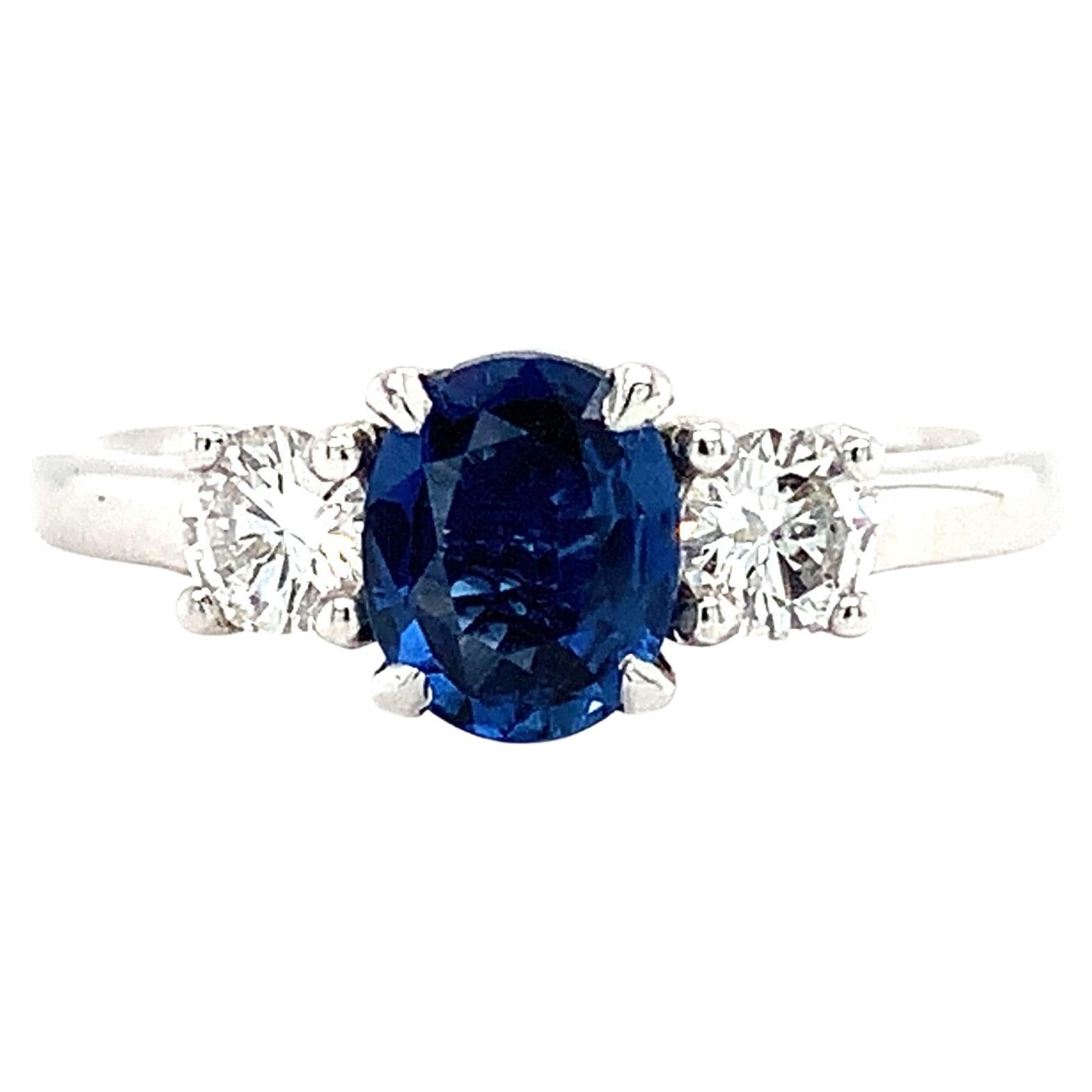 Ceylon sapphire and diamonds trilogy engagement ring 18k white gold