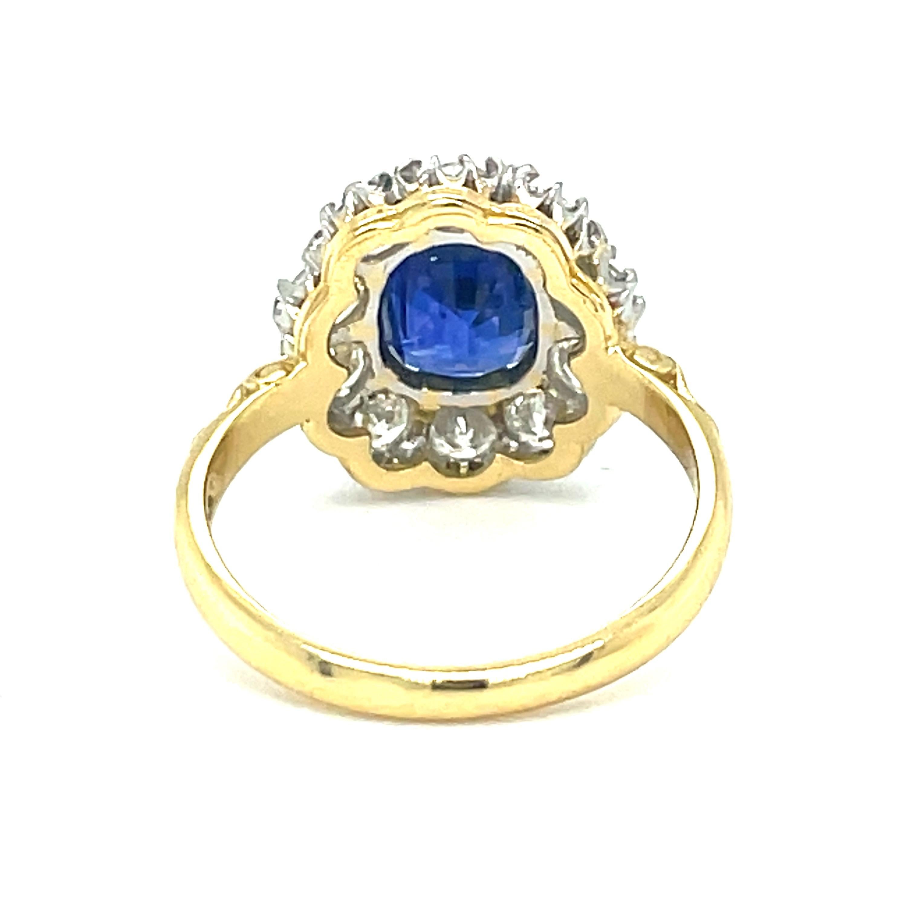 Women's or Men's Ceylon Sapphire and Old Cut Diamond Cluster Ring For Sale