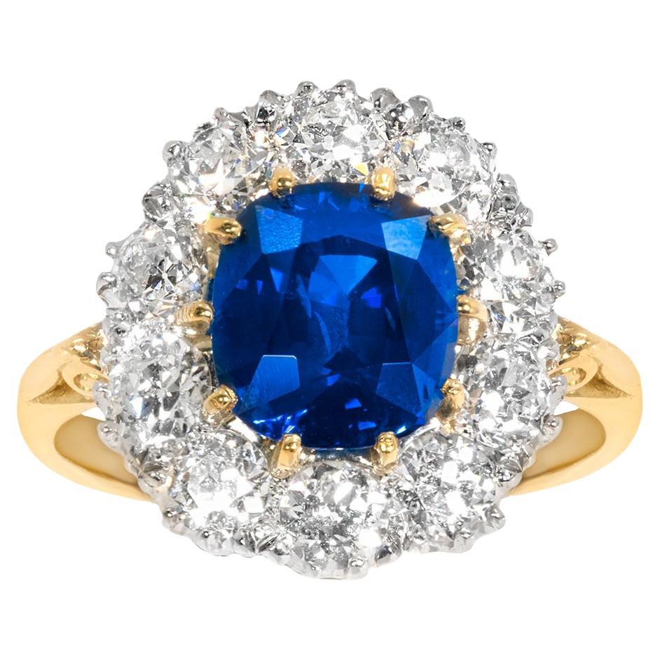 Ceylon Sapphire and Old Cut Diamond Cluster Ring For Sale