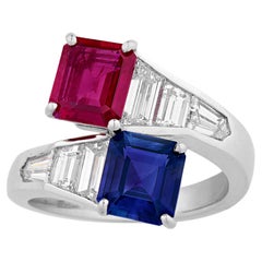 Anello Bypass con zaffiro e rubino di Ceylon