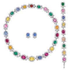 Used Ceylon Sapphire, Burma Spinel, Brazilian Emerald and Diamond Jewelry Set