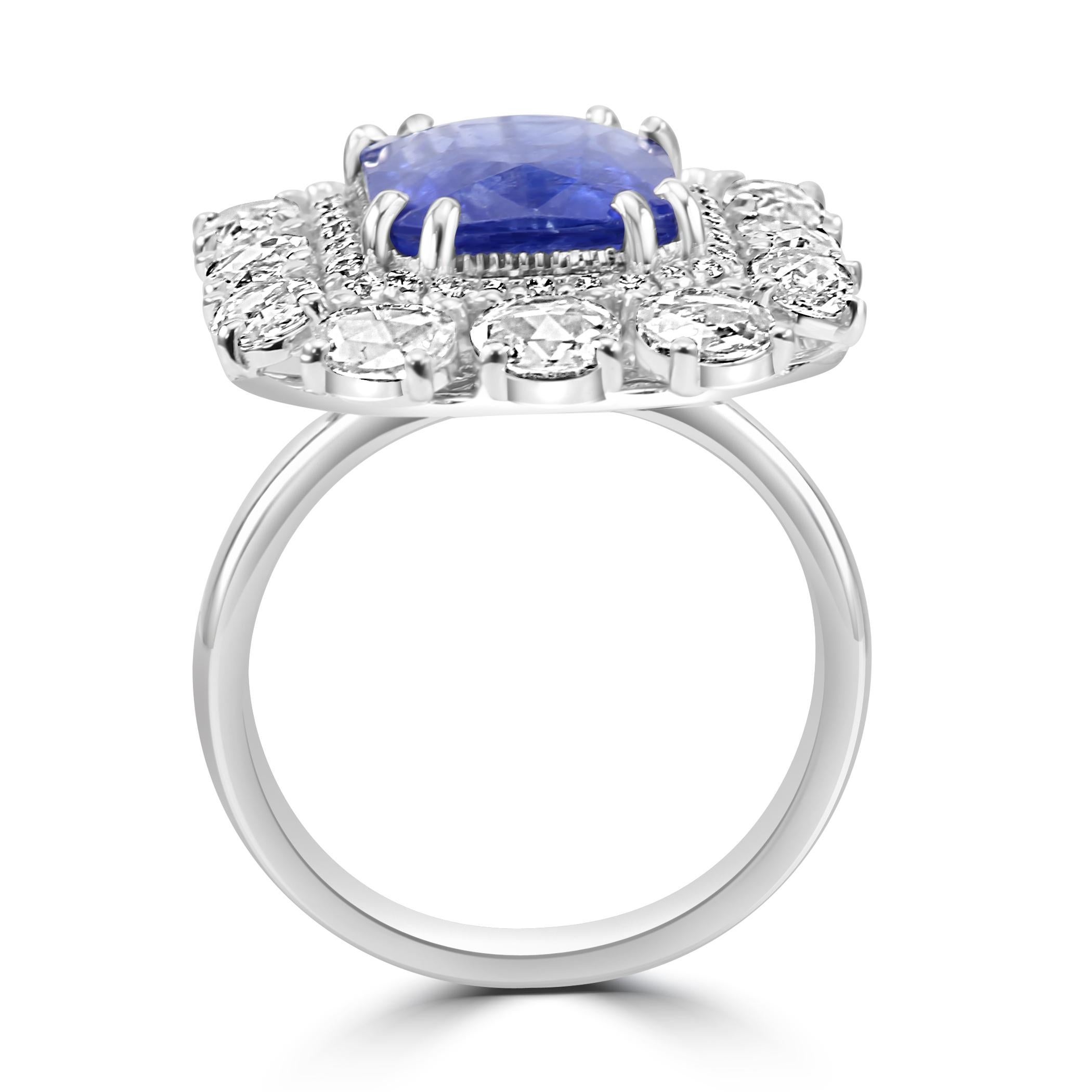Women's or Men's Ceylon Sapphire Diamond 18K White Gold Art Deco Bridal Engagement Halo Ring  For Sale