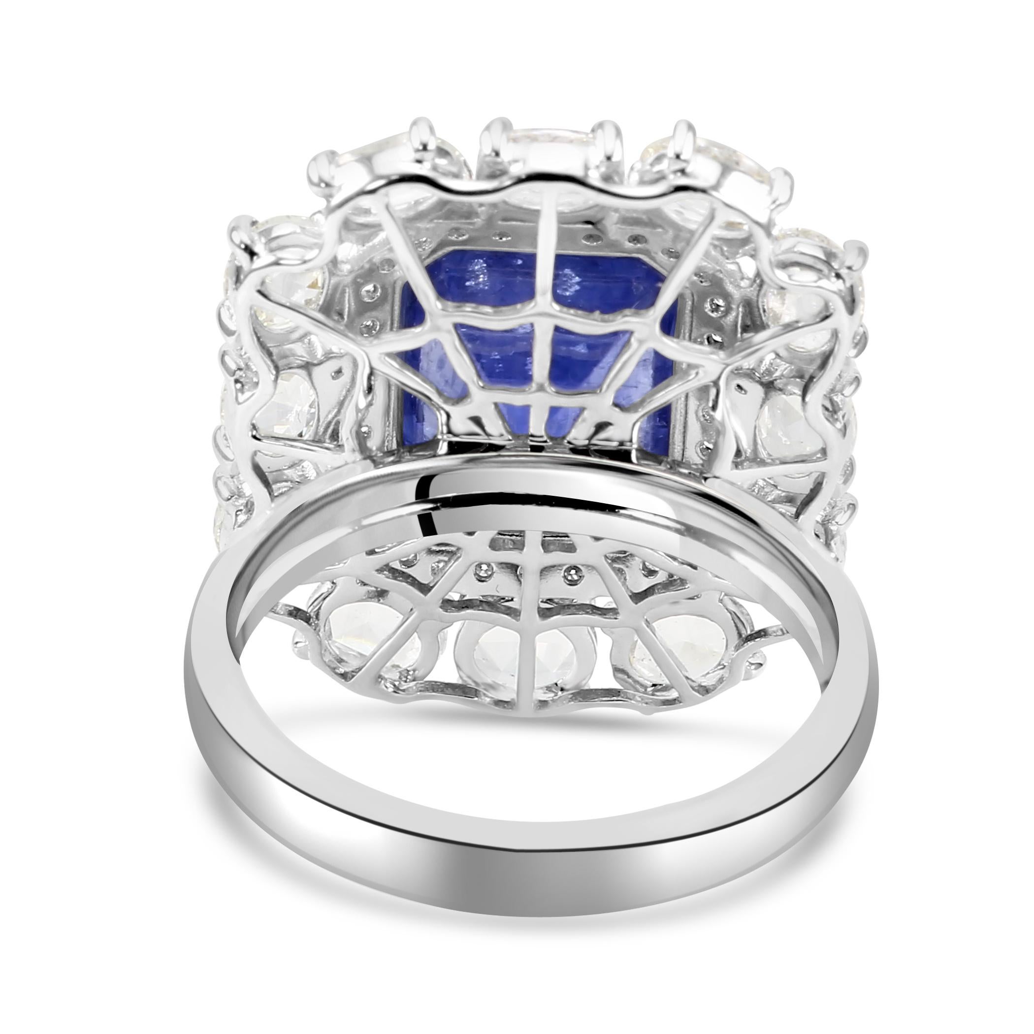Ceylon Sapphire Diamond 18K White Gold Art Deco Bridal Engagement Halo Ring  For Sale 1
