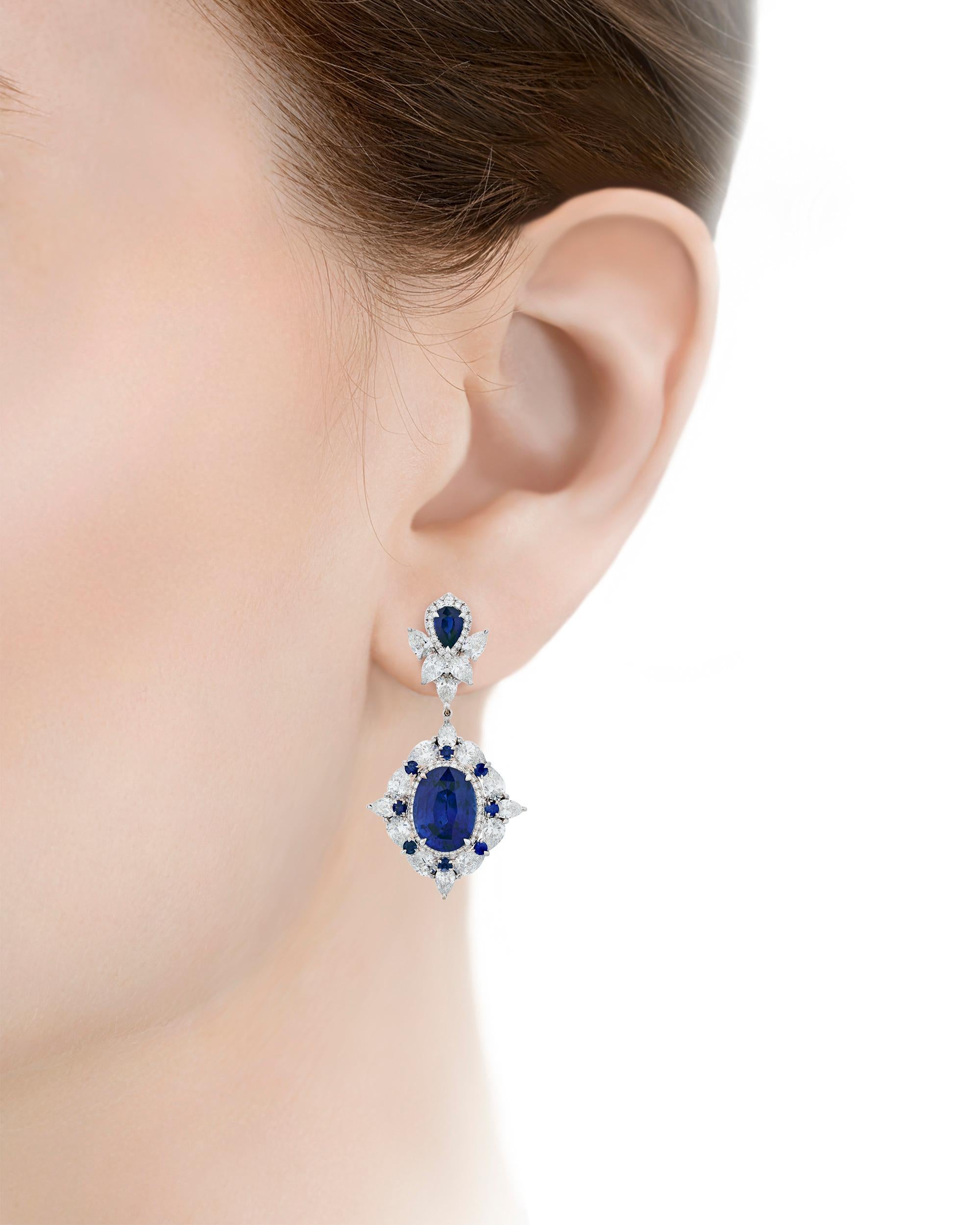 Modern Ceylon Sapphire Dangle Earrings, 10.80 Carat