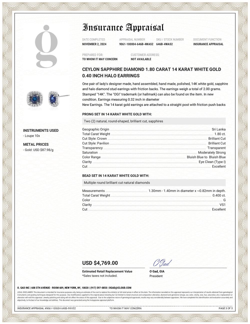 Introducing our exquisite Ceylon Sapphire and Diamond Halo Earrings, a timeless masterpiece crafted to elevate your elegance and sophistication. These stunning earrings feature:
Ceylon Sapphires: Two captivating Ceylon sapphires, each weighing 0.90