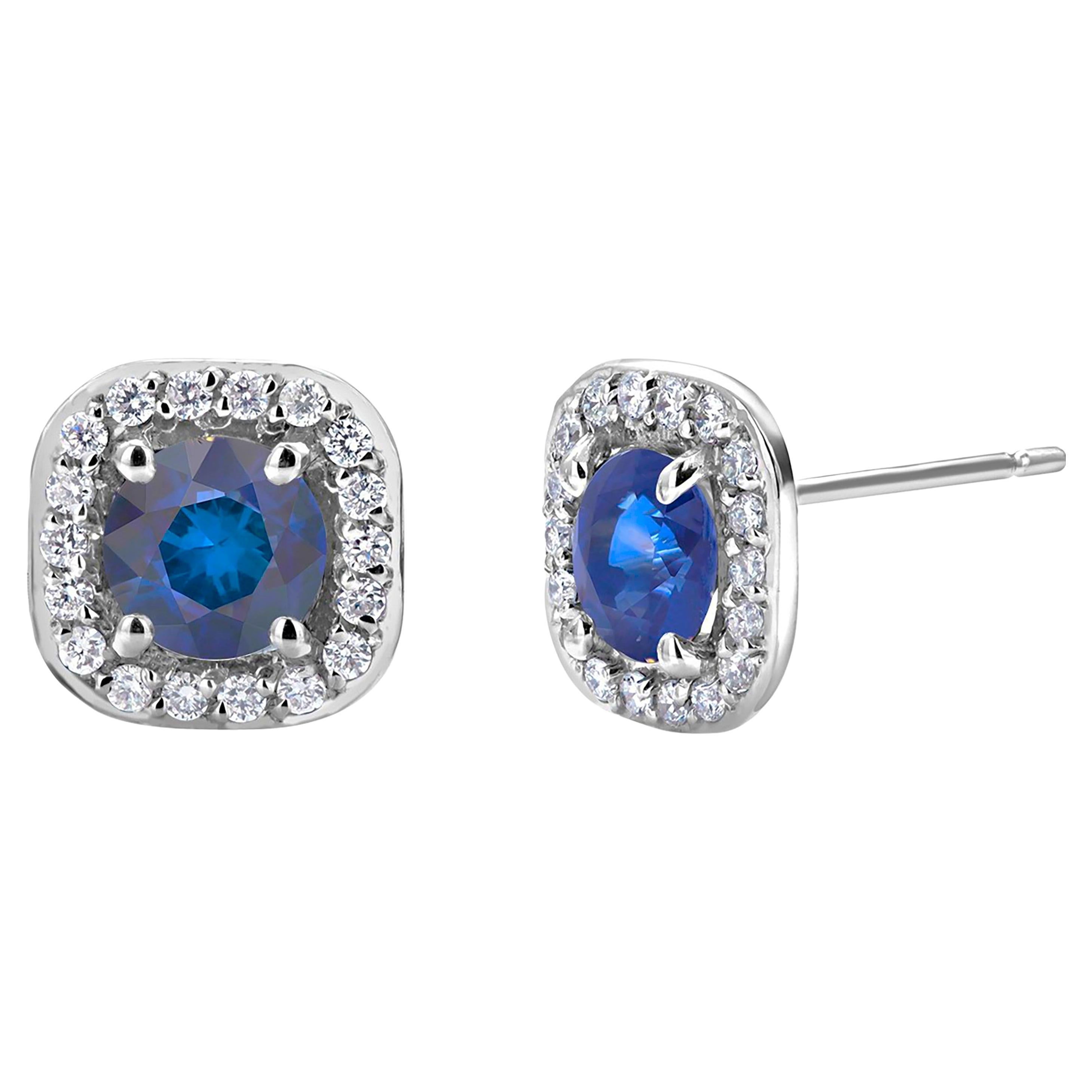 Ceylon Sapphire Diamond 1.80 Carat 14 Karat White Gold 0.40 Inch Halo Earrings