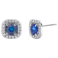 Zafiro de Ceilán Diamante 1,80 Quilates Oro Blanco de 14 Kilates Pendientes Halo de 0,40 Pulgadas