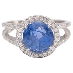 Anillo de compromiso de oro blanco de 18 quilates con zafiro de Ceilán y diamantes, 4,302 quilates, Sri Lanka