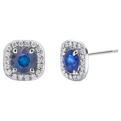 Ceylon Sapphire Diamond 2.15 Carat 14 Karat White Gold 0.40 Inch Halo Earrings
