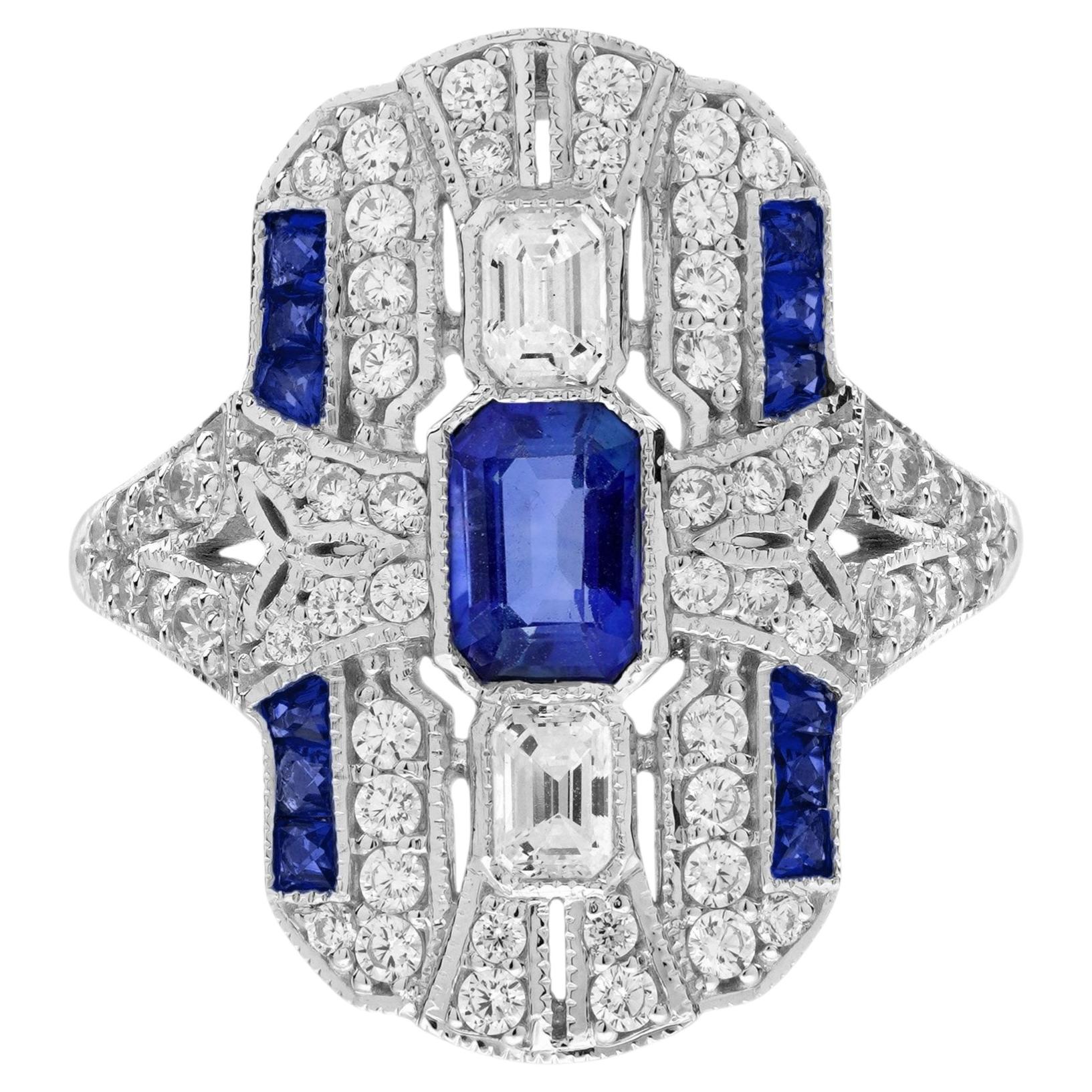 Ceylon Sapphire Diamond Statement Ring in 18K White Gold