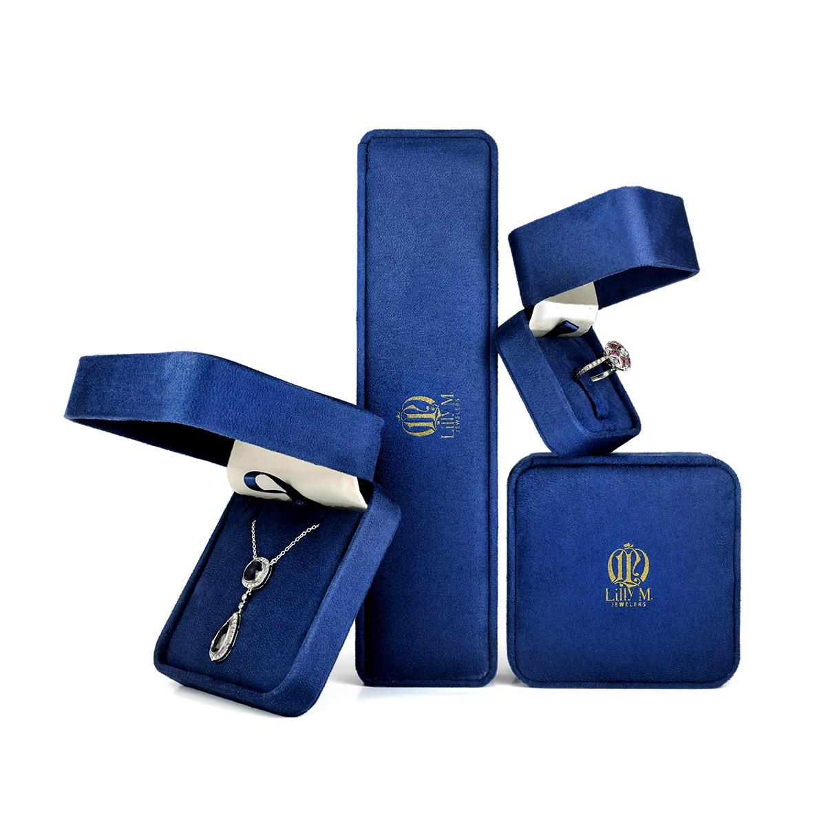 Ceylon Sapphire Diamond Art Deco Style Ring Earrings Jewelry Set in 18K Gold For Sale 9
