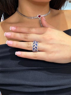 Pear Cut Ceylon Sapphire Diamond Halo Band Ring 18K White Gold