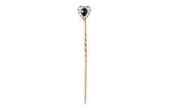 Heart Shaped Tie or Lapel Pin with Ceylon Sapphire & Diamond, English circa 1880