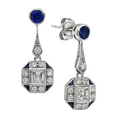 Vintage Ceylon Sapphire Diamond Drop Earrings