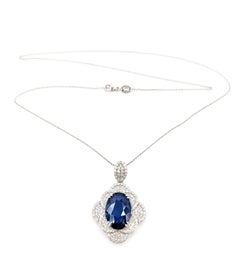 Ceylon Sapphire & Diamond Floral Quatrefoil Necklace in Platinum- GIA 5231597058