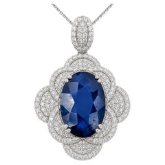 Ceylon Sapphire & Diamond Floral Quatrefoil Necklace in Platinum- GIA 5231597058