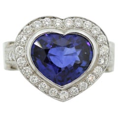 Ceylon Sapphire Diamond Gold Heart Ring, GIA Certified