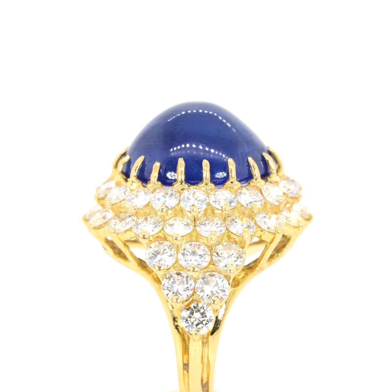 Oval Cut 15.74 Carat Ceylon Sapphire Diamond Gold Ring