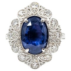 Ceylon Sapphire & Diamond Milgrain Ring in 14k White Gold – GIA 5232764898