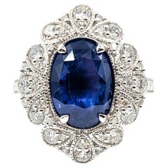 Bague saphir de Ceylan et diamant en or blanc 14k - GIA 5232764898