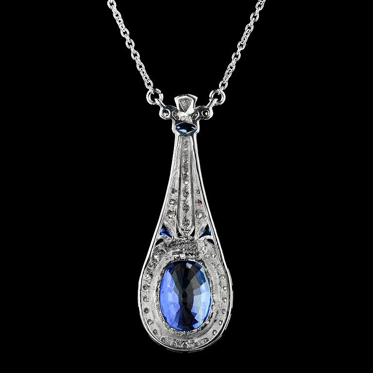 Oval Cut Ceylon Sapphire Diamond Necklace