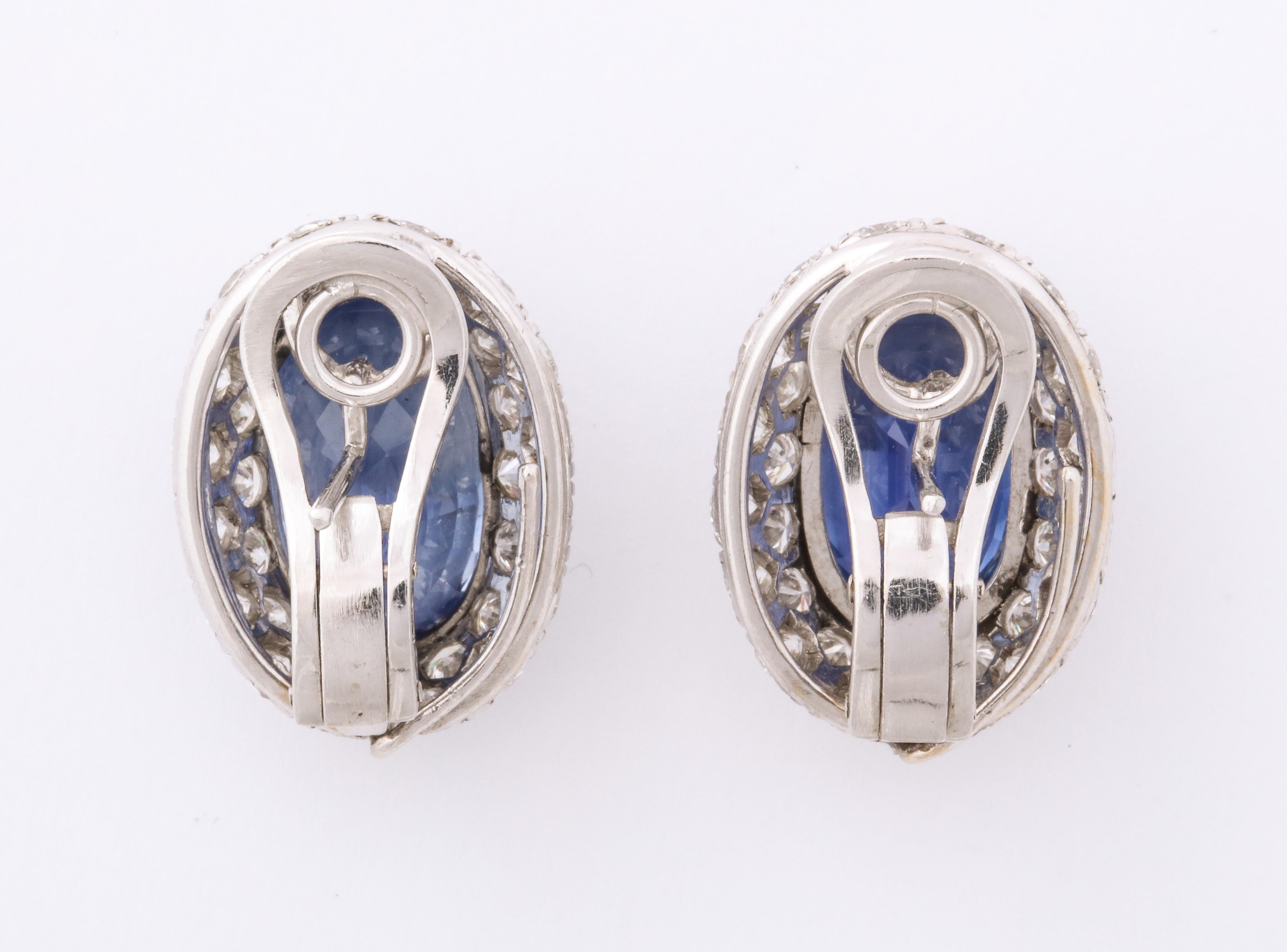 Ceylon Sapphire Diamond Platinum Earrings In Good Condition In New York, NY