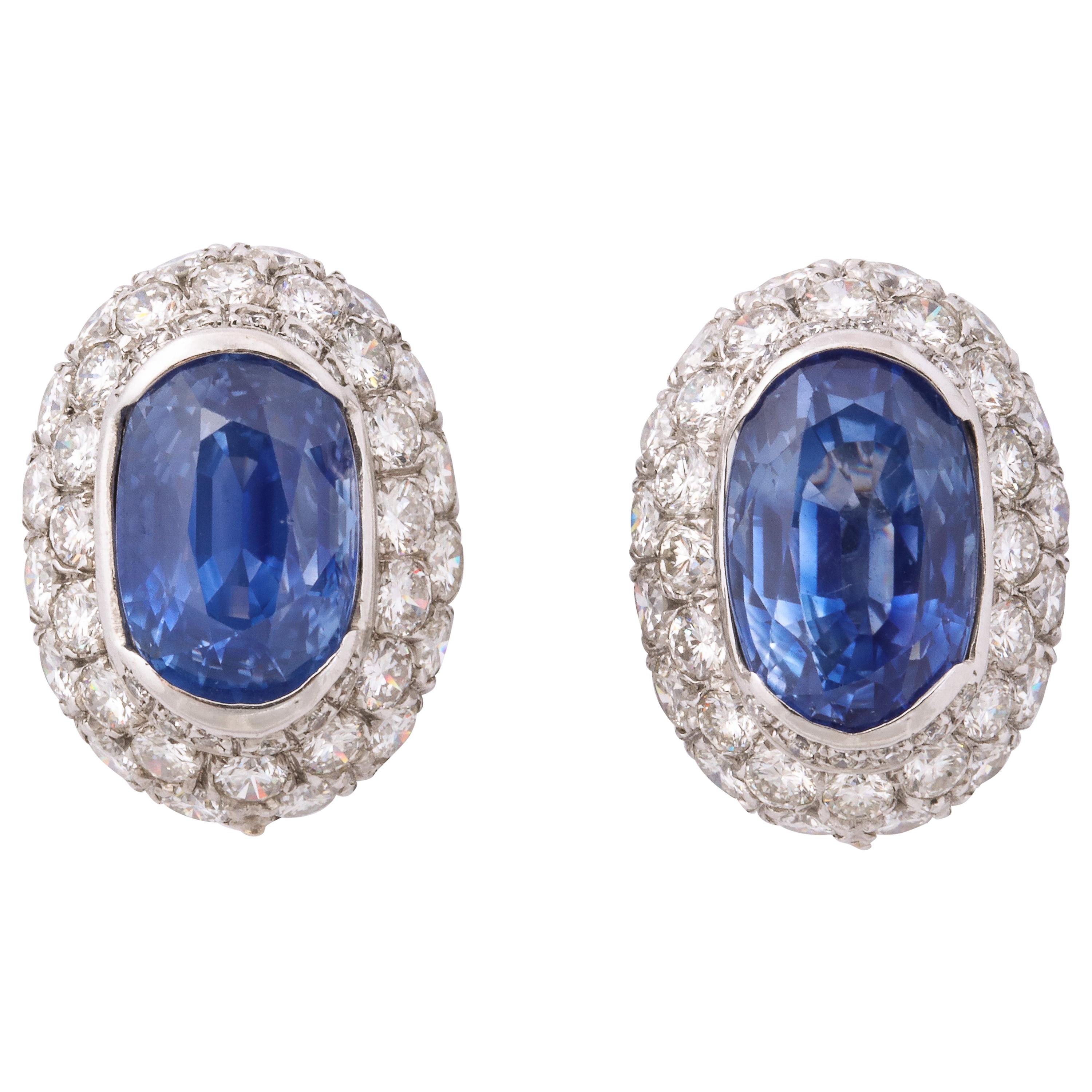 Ceylon Sapphire Diamond Platinum Earrings