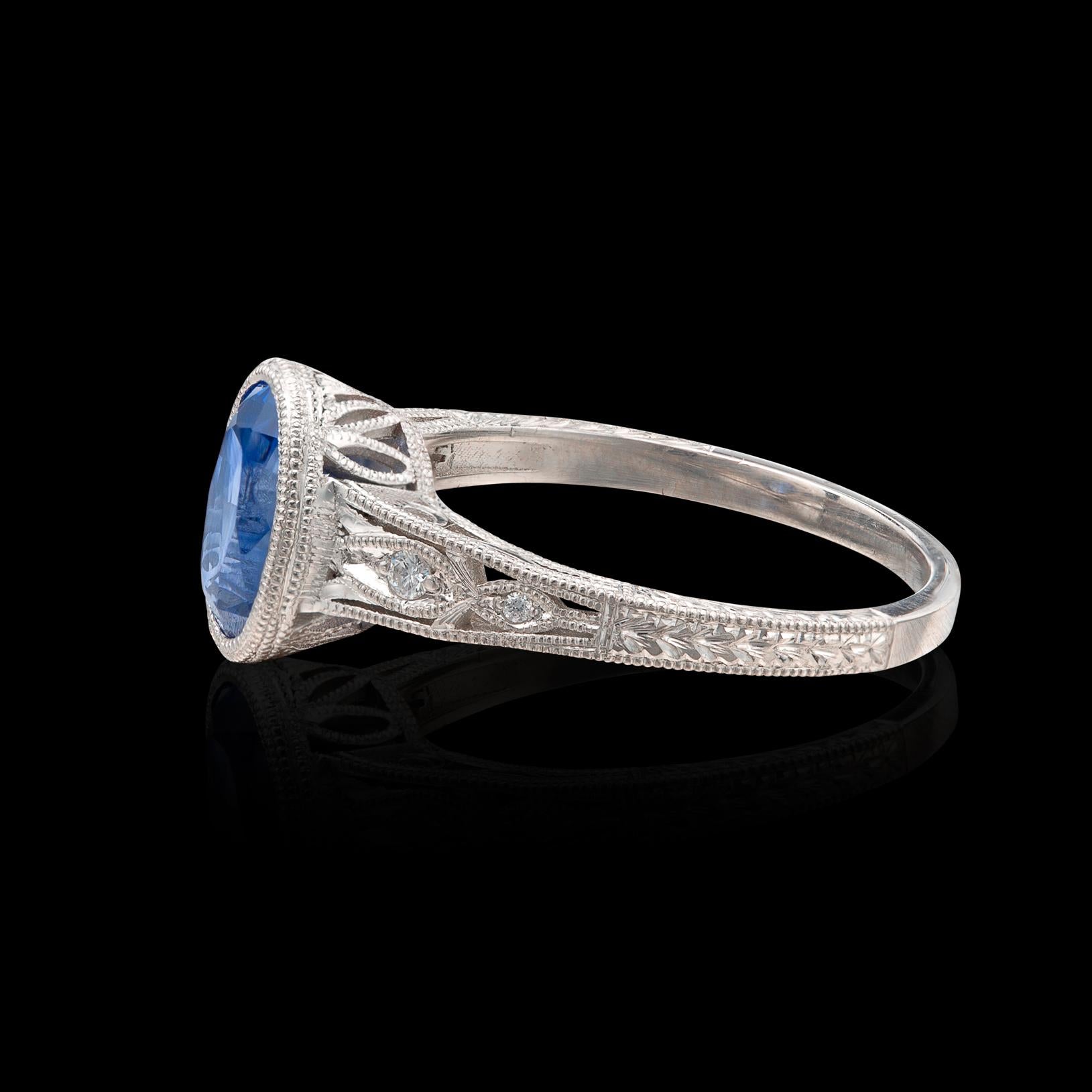 Oval Cut Ceylon Sapphire, Diamond & Platinum Ring