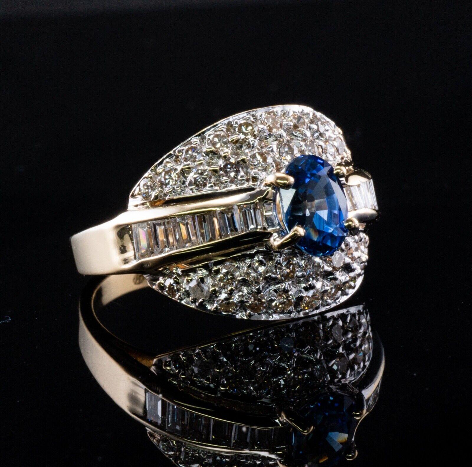 Oval Cut Ceylon Sapphire Diamond Ring 18K Gold Band Estate For Sale