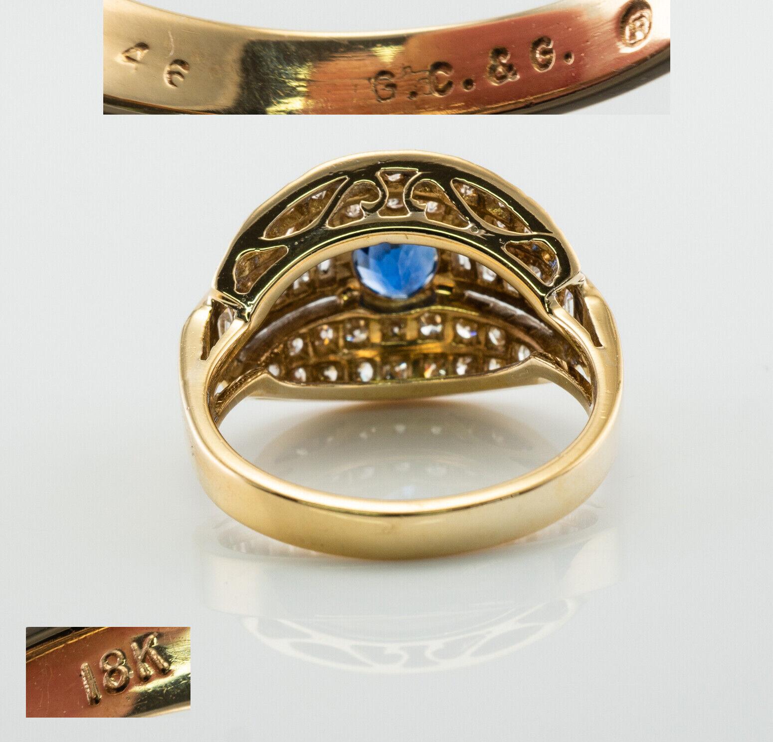 Ceylon Sapphire Diamond Ring 18K Gold Band Estate In Good Condition For Sale In East Brunswick, NJ