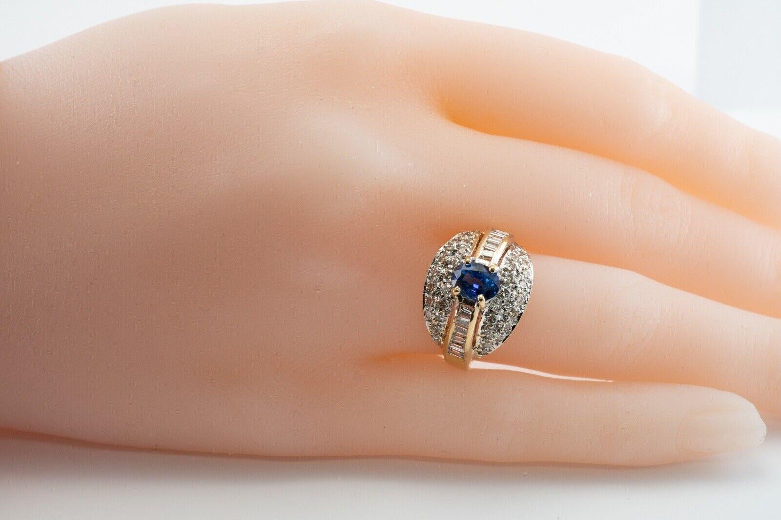 Women's Ceylon Sapphire Diamond Ring 18K Gold Band Estate For Sale