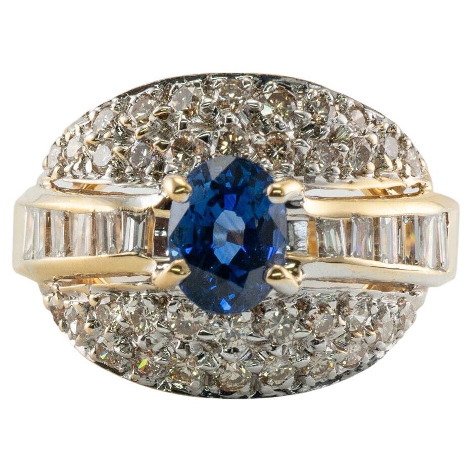 Ceylon Sapphire Diamond Ring 18K Gold Band Estate For Sale