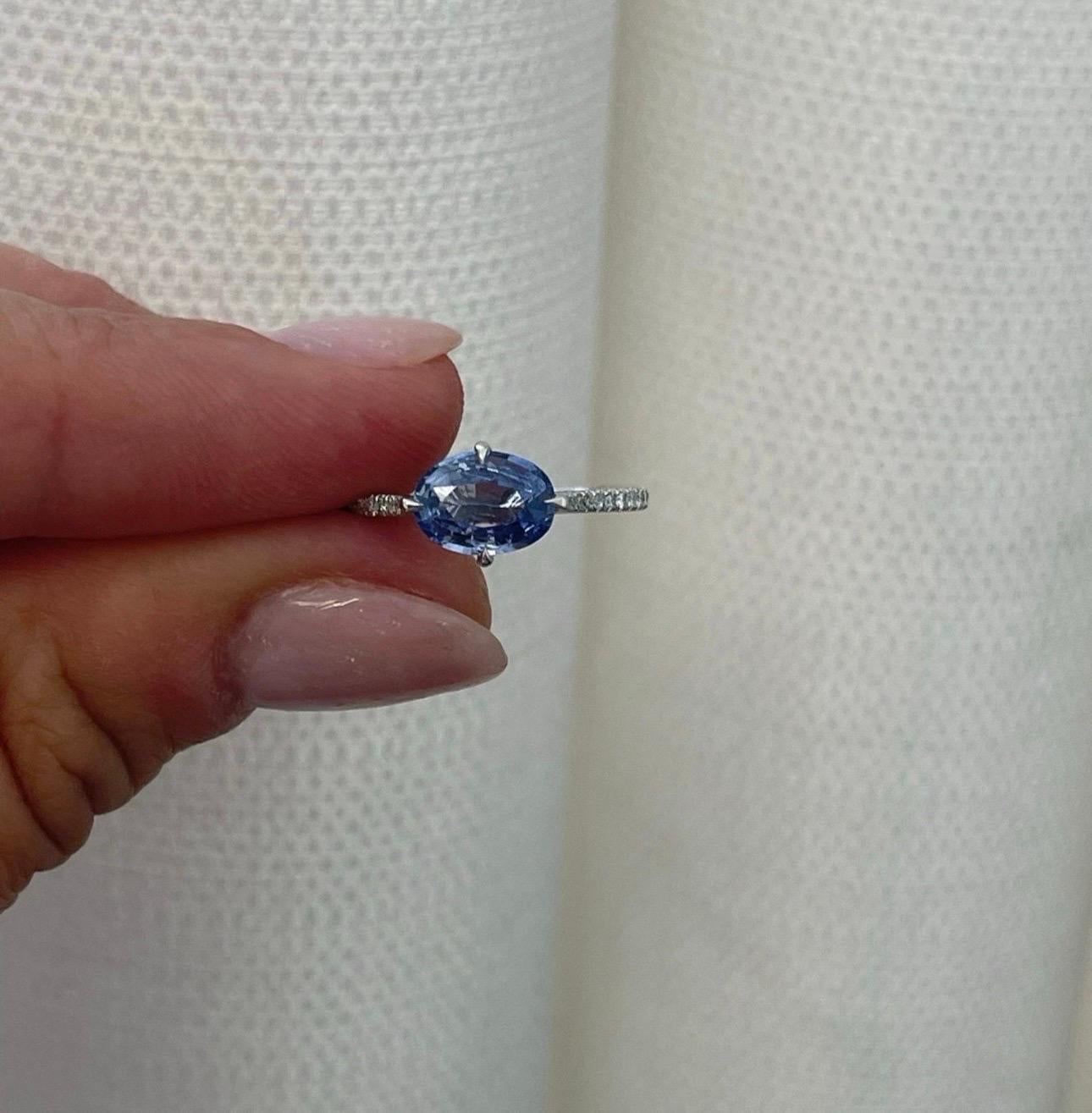 Oval Cut Ceylon Sapphire Diamond Ring 18KT White Gold Engagement Ring 2ct For Sale