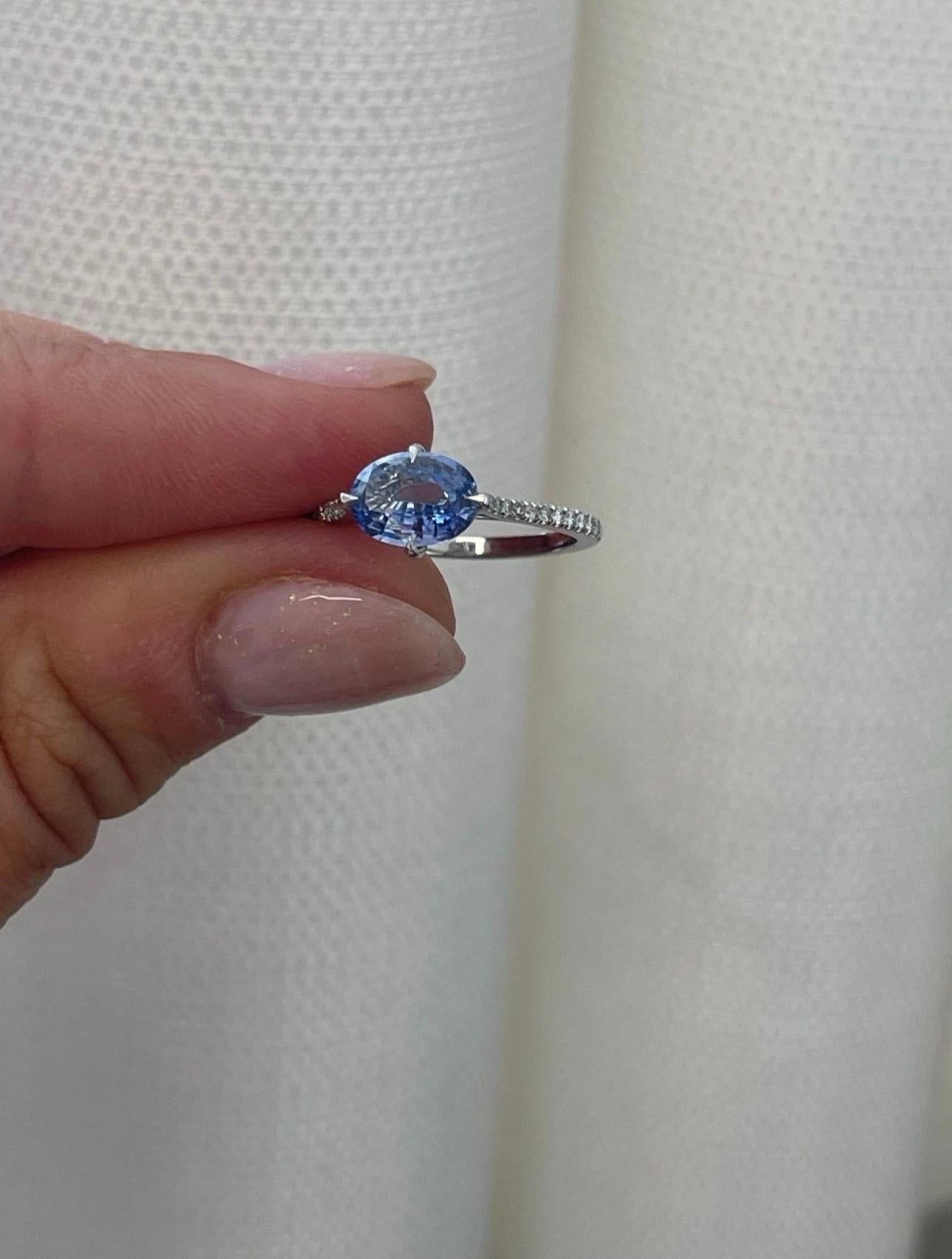 Ceylon Sapphire Diamond Ring 18KT White Gold Engagement Ring 2ct In New Condition For Sale In Boca Raton, FL
