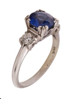 Ceylon Sapphire Diamond Ring, circa 1950s