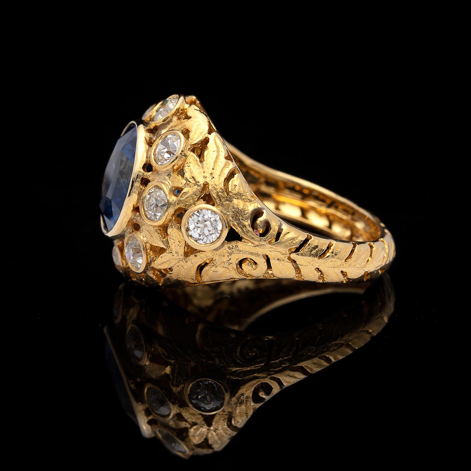 Art Nouveau Ceylon Sapphire and Diamond Ring