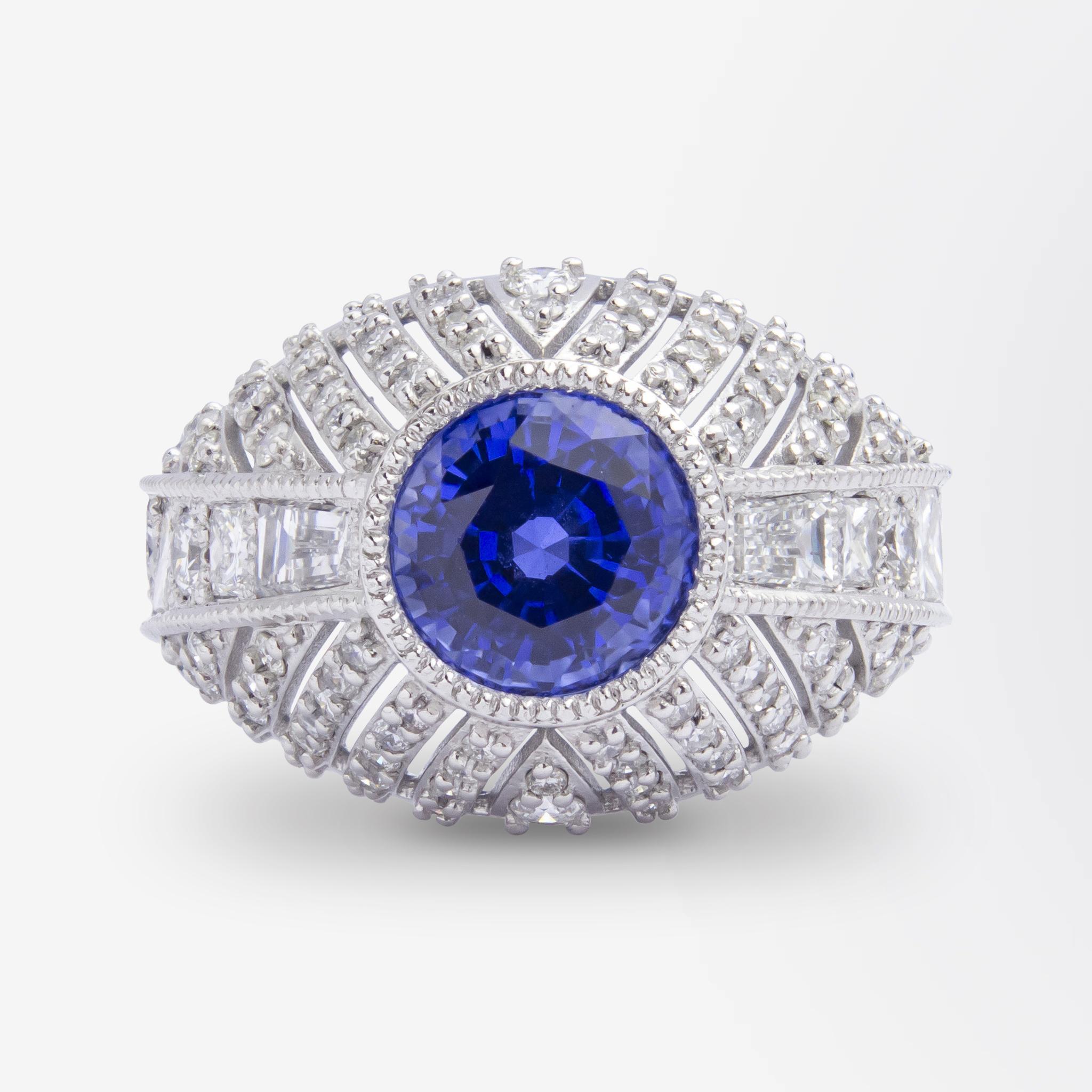 Ring mit Ceylon-Saphir und Diamant (Art déco) im Angebot