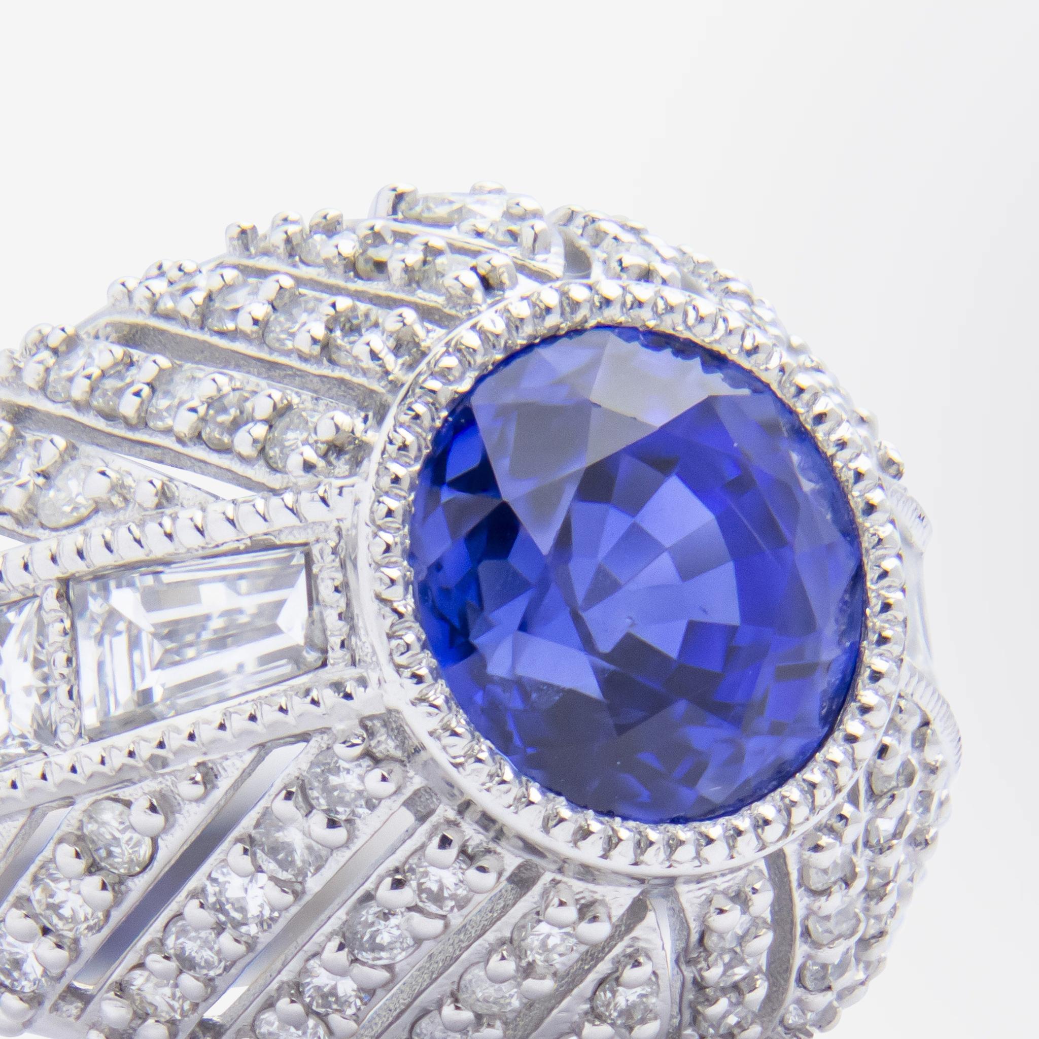 Ring mit Ceylon-Saphir und Diamant für Damen oder Herren im Angebot