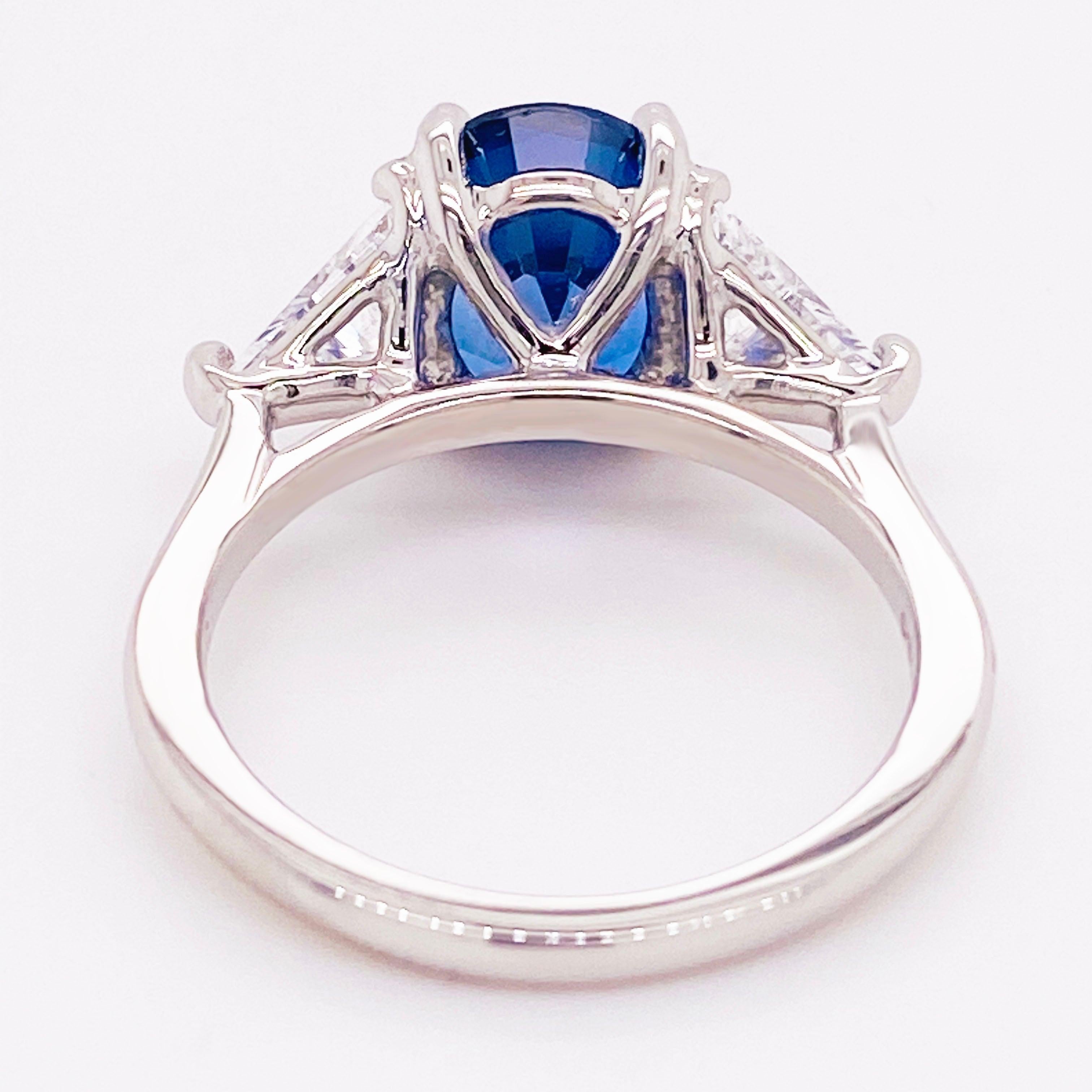 Ceylon Sapphire Diamond Ring, Platinum, Blue Sapphire, Three-Stone Ring 6