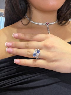 Ceylon Sapphire Diamond Toi et Moi Bypass Ring 18K White Gold