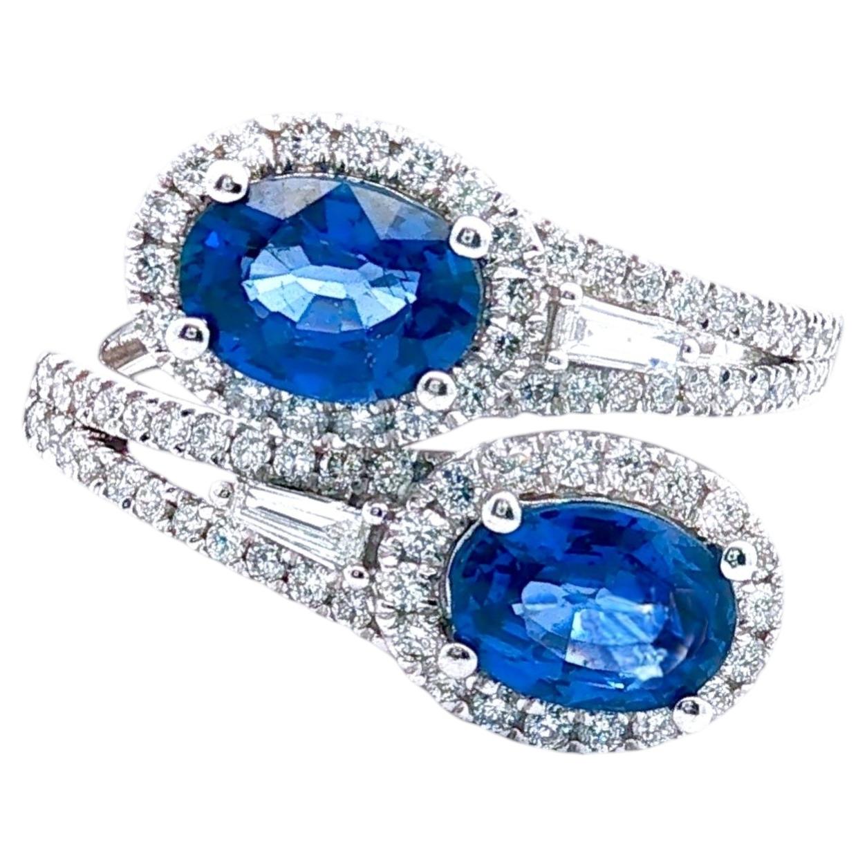 Ceylon Sapphire & Diamond Toi et Moi, Bypass Ring, 2.65ct, 18K White Gold