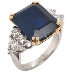 Ceylon Sapphire Diamonds Emerald Size White and Yellow Gold Ring