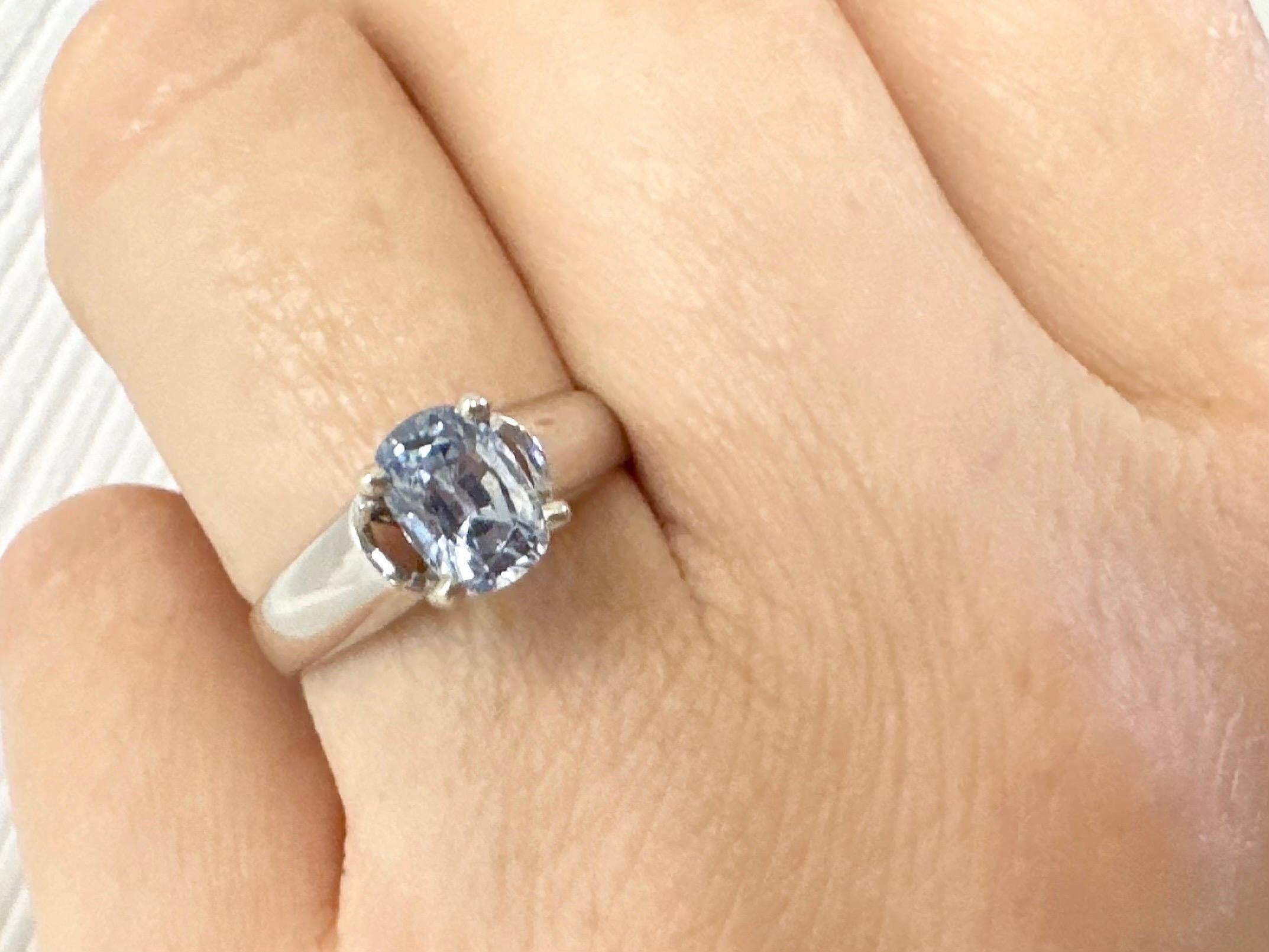 Ceylon sapphire engagement ring 14KT white gold  In New Condition For Sale In Boca Raton, FL