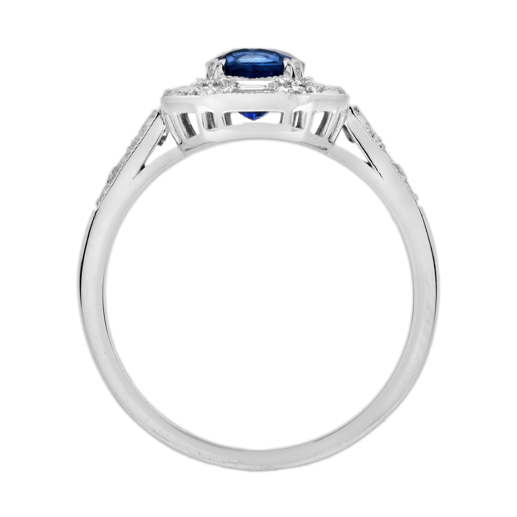 Saphir de Ceylan et diamant de forme fantaisie Bague en or blanc 18 carats d'inspiration antique Neuf - En vente à Oakton, VA