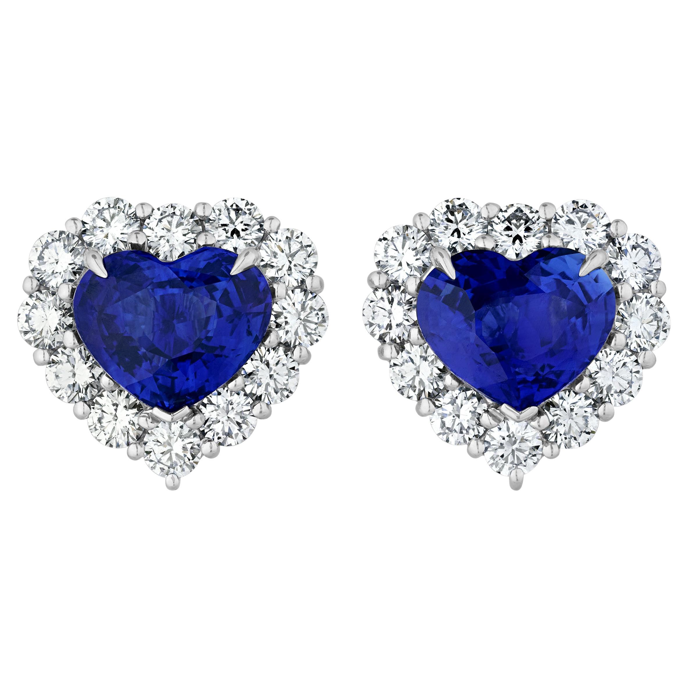 Ceylon Sapphire Heart Earrings, 6.11 Carats For Sale