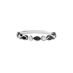 Ceylon Sapphire & Natural Diamond Halfway Band in 14K White Gold  Bezel Setting