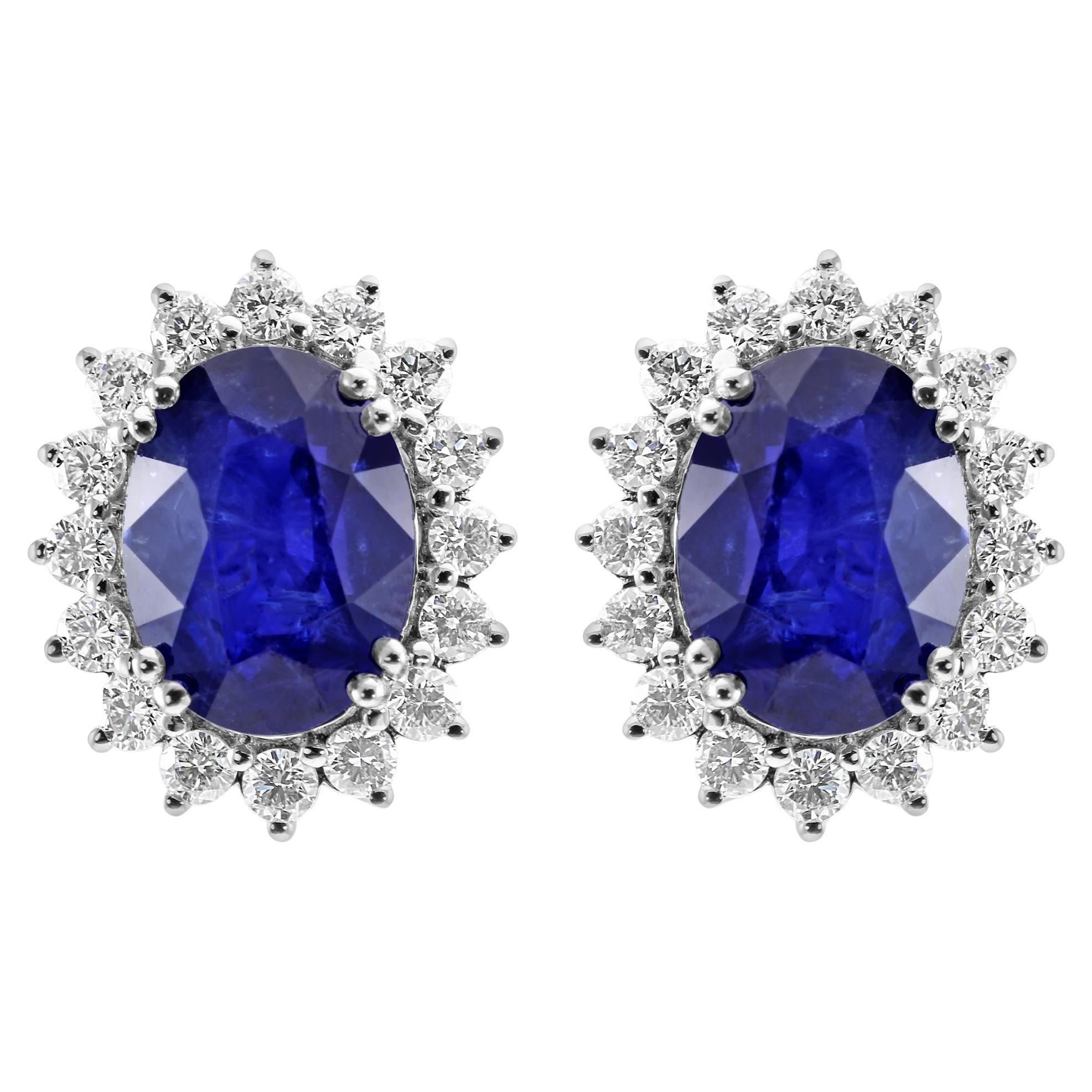 Clous d'oreilles en or 18 carats, saphir de Ceylan ovale 10,05 carats, diamants ronds et halo