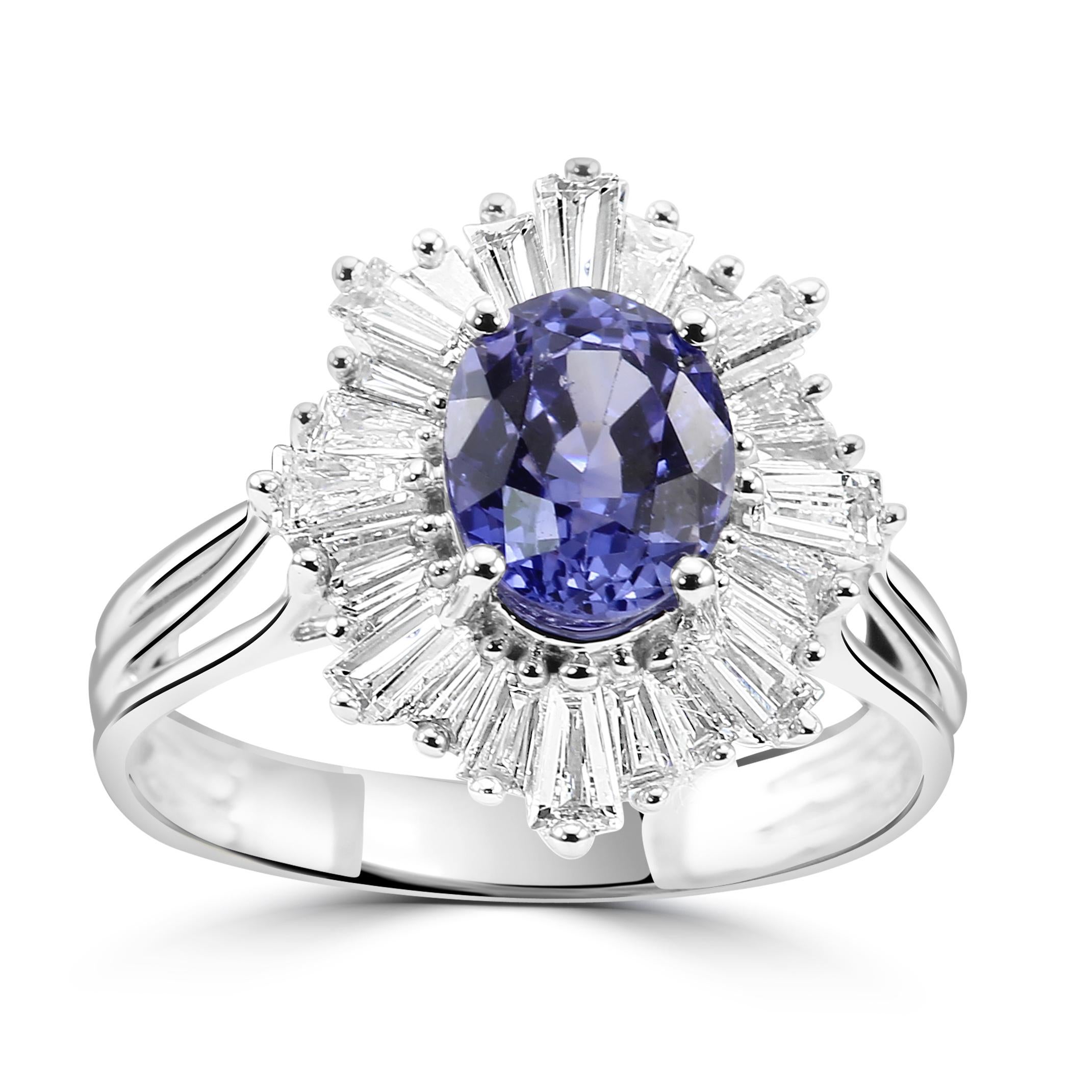 Introducing our Art Deco-inspired Ceylon Sapphire Ballerina Ring, a breathtaking piece that harmonizes vintage charm with contemporary elegance.

The star of this masterpiece is the Oval-Shaped Ceylon Sapphire, renowned for its deep blue hue and