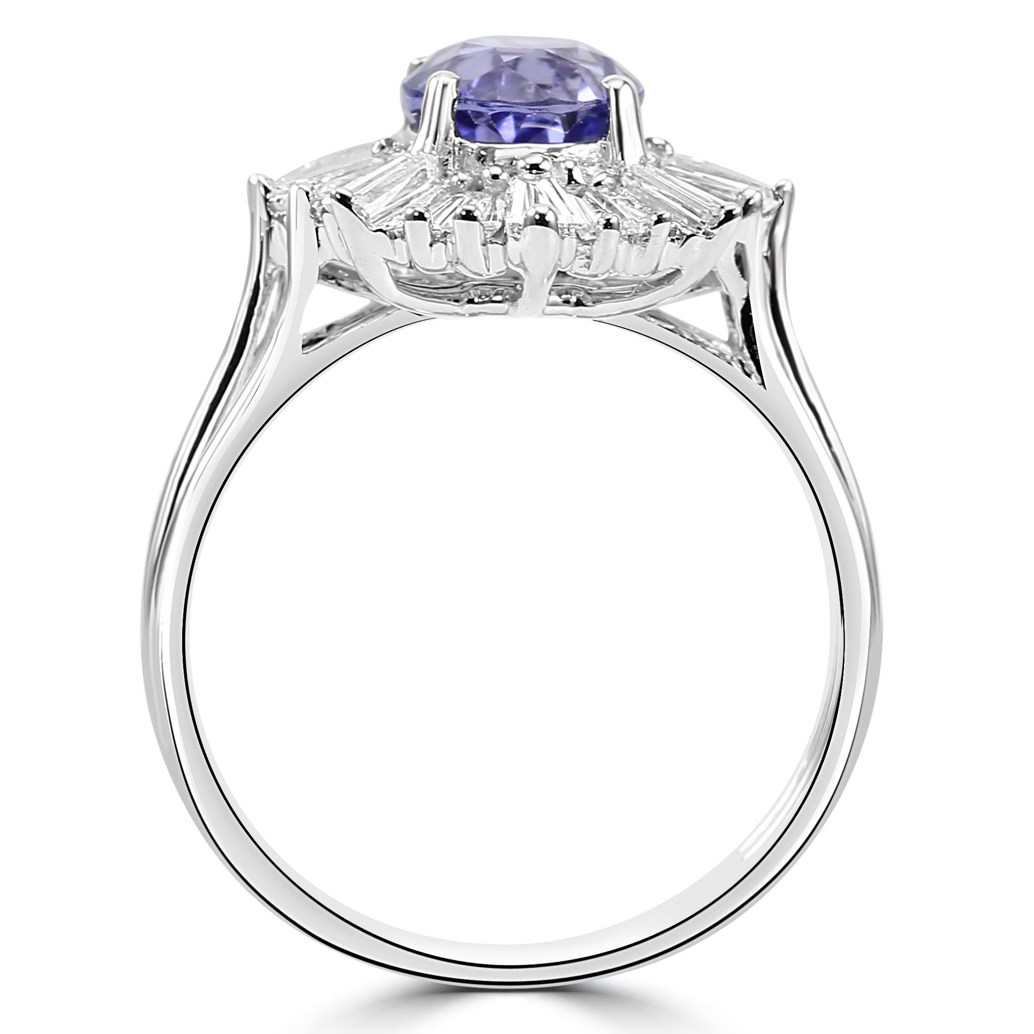 Ceylon Saphir Oval Diamant Kegelförmiger Baguette Art Deco Brautmode Goldring für Damen oder Herren im Angebot